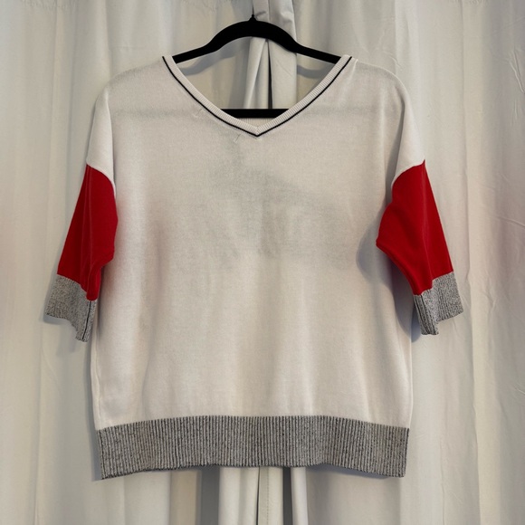 Gabby Isabella Zebra Fringe Cotton Sweater Colorblock 3/4 Sleeve Size Medium - Picture 3 of 9